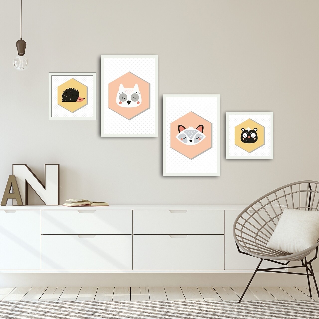 Set 4 tablouri decorative, Animals, Alpha Wall, MDF/PVC, multicolor - imagine 3